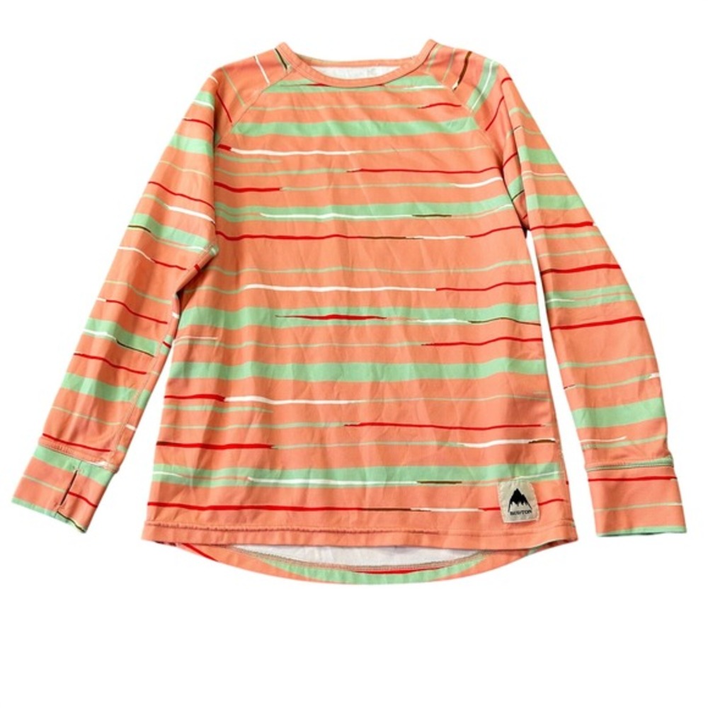 Burton Girls‎ Base Layer Top Orange Pink Green Striped Long Sleeve Thumbholes